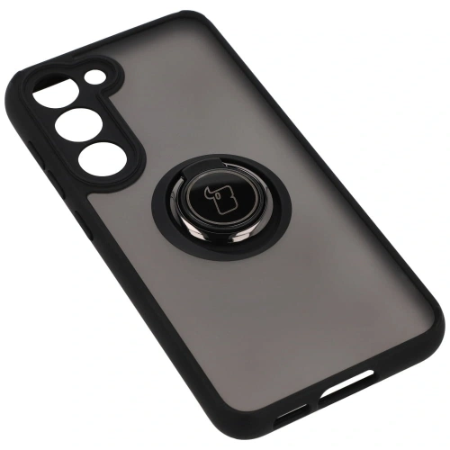Etui z uchwytem na palec Bizon Case Hybrid Ring do Samsung Galaxy S23 przydymione z czarną ramką