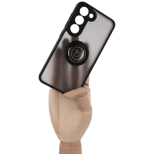Etui z uchwytem na palec Bizon Case Hybrid Ring do Samsung Galaxy S23 przydymione z czarną ramką