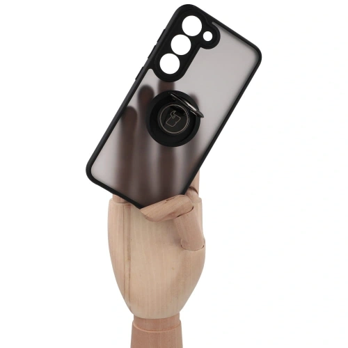 Etui z uchwytem na palec Bizon Case Hybrid Ring do Samsung Galaxy S23 przydymione z czarną ramką