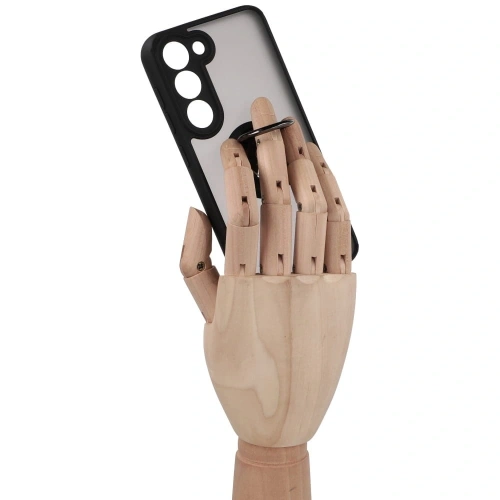 Etui z uchwytem na palec Bizon Case Hybrid Ring do Samsung Galaxy S23 przydymione z czarną ramką