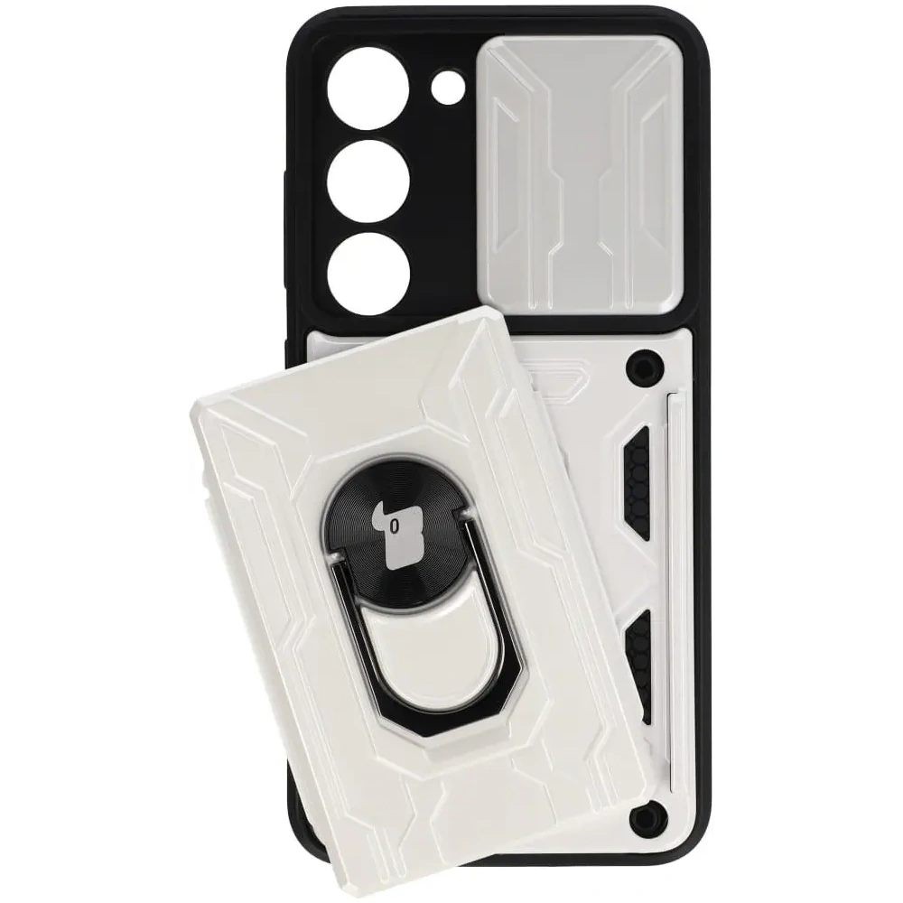 Hurtownia GSM - Etui Bizon Case Camshield Card Slot Ring do Samsung Galaxy S23, białe - BIZ7853 - {ean13} - Hurt