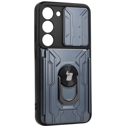 Etui Bizon Case Camshield Card Slot Ring do Samsung Galaxy S23 szare