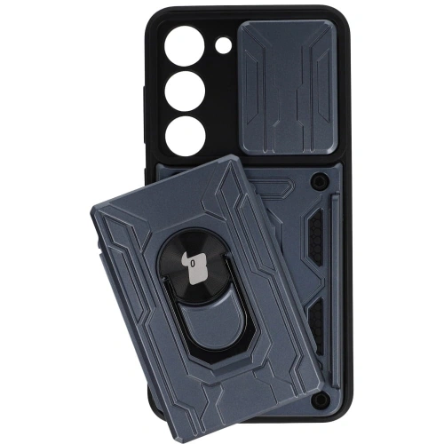 Etui Bizon Case Camshield Card Slot Ring do Samsung Galaxy S23 szare
