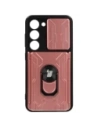 Bizon Case Camshield Kártyahely Gyűrű Samsung Galaxy S23 világos rózsaszín