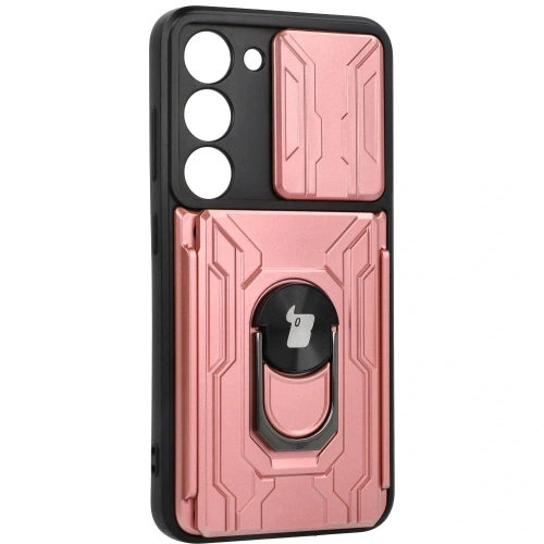 Etui Bizon Case Camshield Card Slot Ring do Samsung Galaxy S23 jasnoróżowe