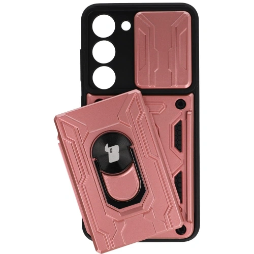 Etui Bizon Case Camshield Card Slot Ring do Samsung Galaxy S23 jasnoróżowe