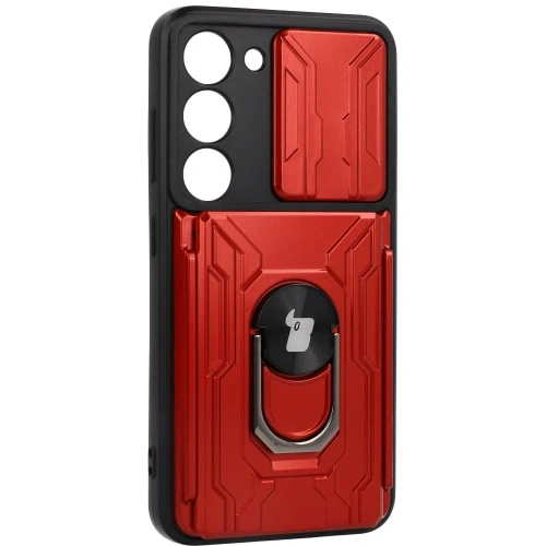 Etui Bizon Case Camshield Card Slot Ring do Samsung Galaxy S23 czerwone