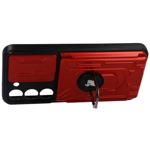 Etui Bizon Case Camshield Card Slot Ring do Samsung Galaxy S23 czerwone