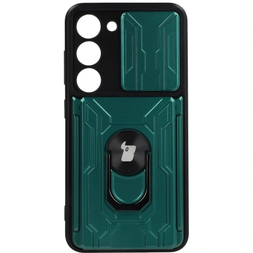 Etui Bizon Case Camshield Card Slot Ring do Samsung Galaxy S23 zielone