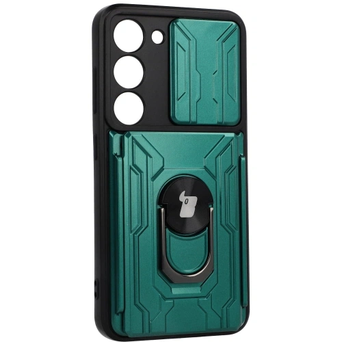 Etui Bizon Case Camshield Card Slot Ring do Samsung Galaxy S23 zielone