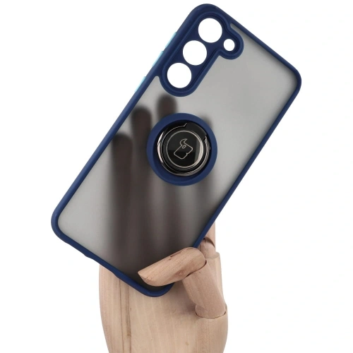 Etui z uchwytem na palec Bizon Case Hybrid Ring do Samsung Galaxy S23 Plus przydymione z granatową ramką