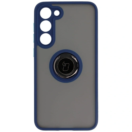 Etui z uchwytem na palec Bizon Case Hybrid Ring do Samsung Galaxy S23 Plus przydymione z granatową ramką