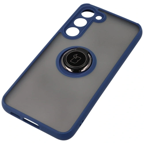 Etui z uchwytem na palec Bizon Case Hybrid Ring do Samsung Galaxy S23 Plus przydymione z granatową ramką