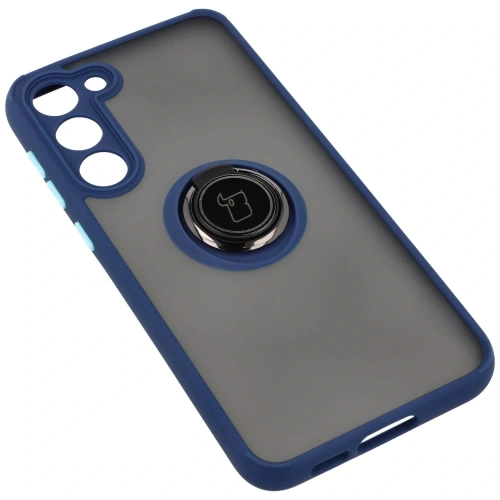 Etui z uchwytem na palec Bizon Case Hybrid Ring do Samsung Galaxy S23 Plus przydymione z granatową ramką