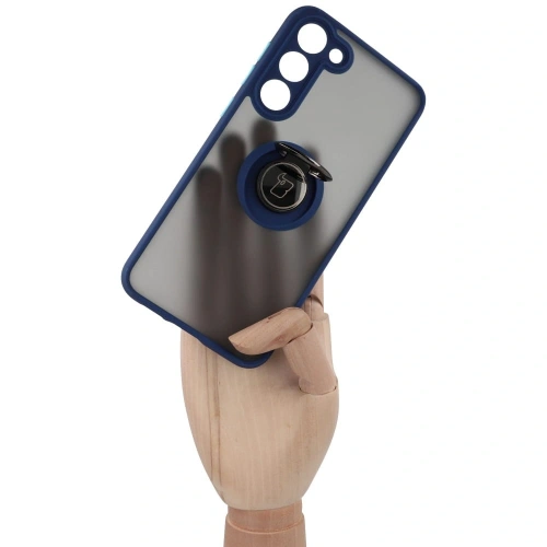 Etui z uchwytem na palec Bizon Case Hybrid Ring do Samsung Galaxy S23 Plus przydymione z granatową ramką