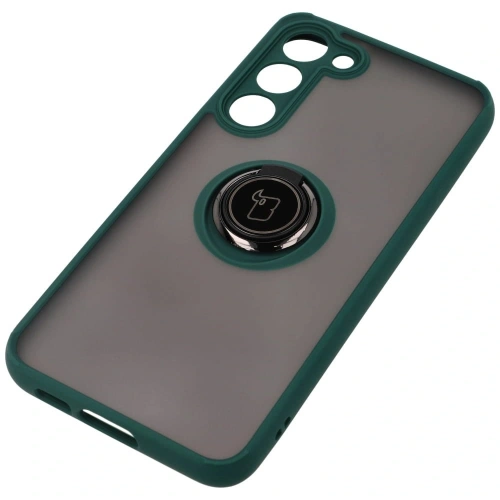 Etui z uchwytem na palec Bizon Case Hybrid Ring do Samsung Galaxy S23 Plus przydymione z ciemnozieloną ramką