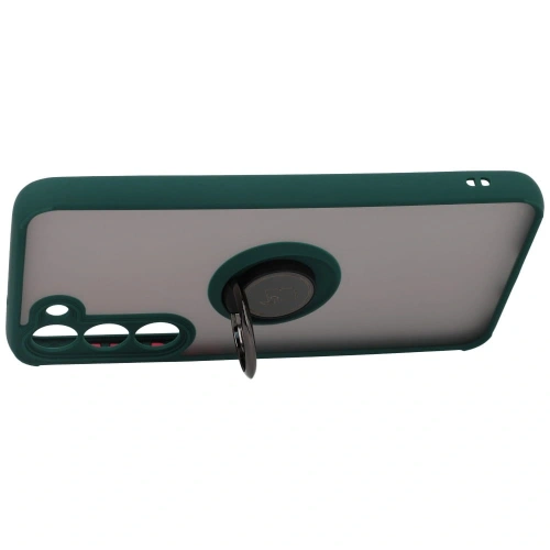 Etui z uchwytem na palec Bizon Case Hybrid Ring do Samsung Galaxy S23 Plus przydymione z ciemnozieloną ramką