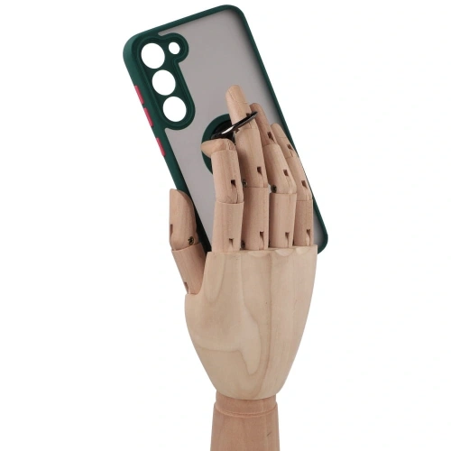 Etui z uchwytem na palec Bizon Case Hybrid Ring do Samsung Galaxy S23 Plus przydymione z ciemnozieloną ramką