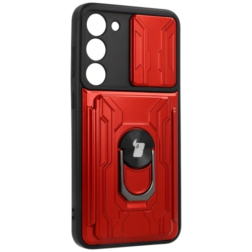 Etui Bizon Case Camshield Card Slot Ring do Samsung Galaxy S23 Plus czerwone
