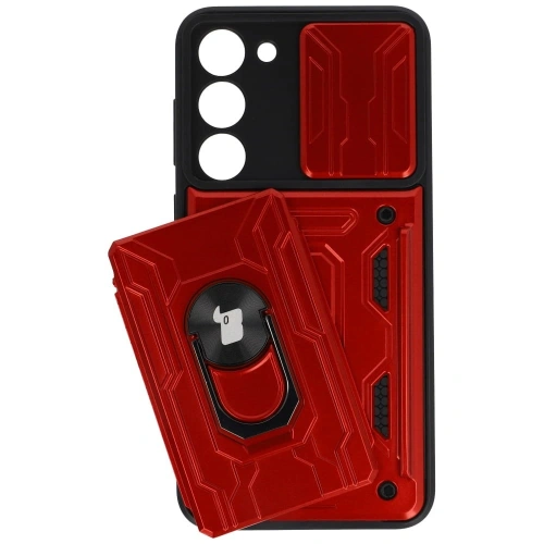 Etui Bizon Case Camshield Card Slot Ring do Samsung Galaxy S23 Plus czerwone
