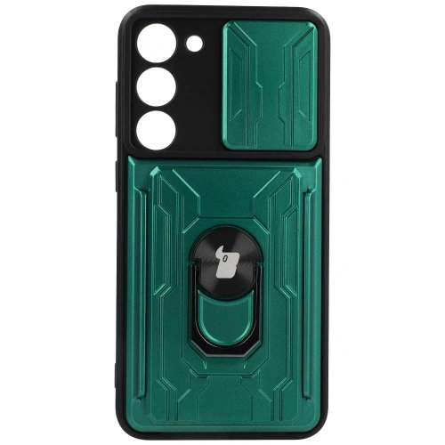 Etui Bizon Case Camshield Card Slot Ring do Samsung Galaxy S23 Plus zielone