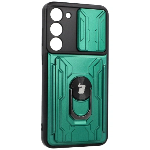 Etui Bizon Case Camshield Card Slot Ring do Samsung Galaxy S23 Plus zielone