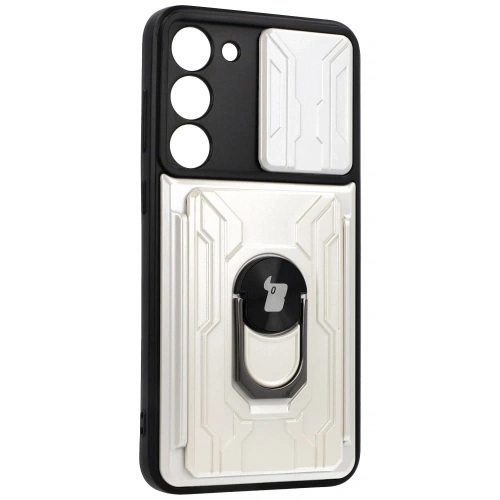 Etui Bizon Case Camshield Card Slot Ring do Samsung Galaxy S23 Plus białe