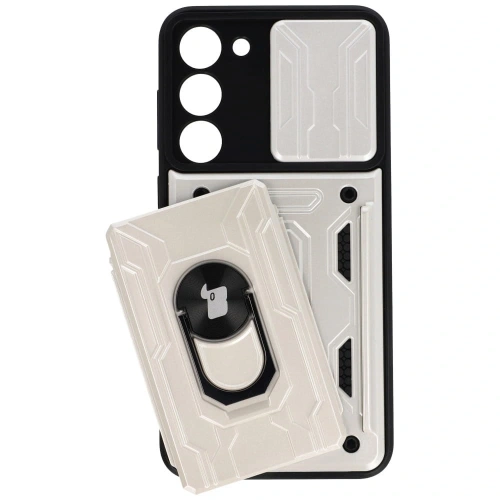 Etui Bizon Case Camshield Card Slot Ring do Samsung Galaxy S23 Plus białe