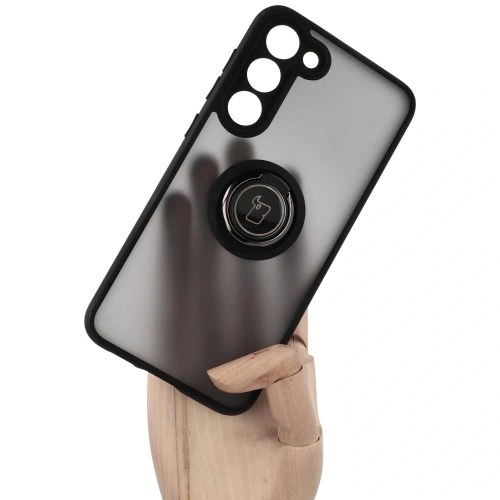 Etui z uchwytem na palec Bizon Case Hybrid Ring do Samsung Galaxy S23 Plus przydymione z czarną ramką