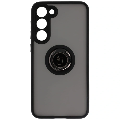 Etui z uchwytem na palec Bizon Case Hybrid Ring do Samsung Galaxy S23 Plus przydymione z czarną ramką