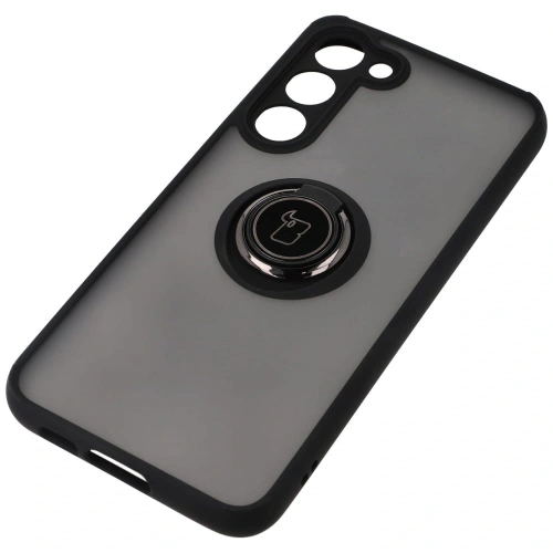 Etui z uchwytem na palec Bizon Case Hybrid Ring do Samsung Galaxy S23 Plus przydymione z czarną ramką