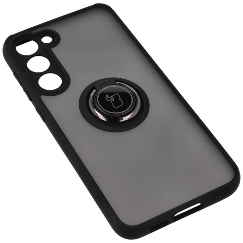 Etui z uchwytem na palec Bizon Case Hybrid Ring do Samsung Galaxy S23 Plus przydymione z czarną ramką