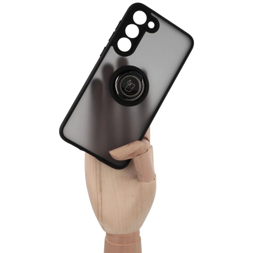 Etui z uchwytem na palec Bizon Case Hybrid Ring do Samsung Galaxy S23 Plus przydymione z czarną ramką