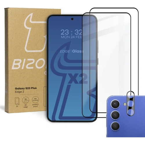 2x Szkło na ekran + szkło na aparat BIZON Edge 2 do Samsung Galaxy S23 Plus