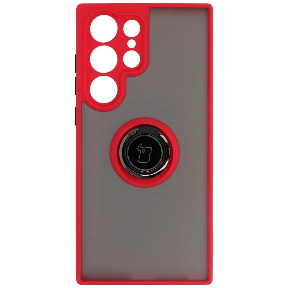Hurtownia GSM - Etui z uchwytem na palec Bizon Case Hybrid Ring do Samsung Galaxy S23 Ultra przydymione z czerwoną ramką - BIZ1745 - {ean13} - Hurt
