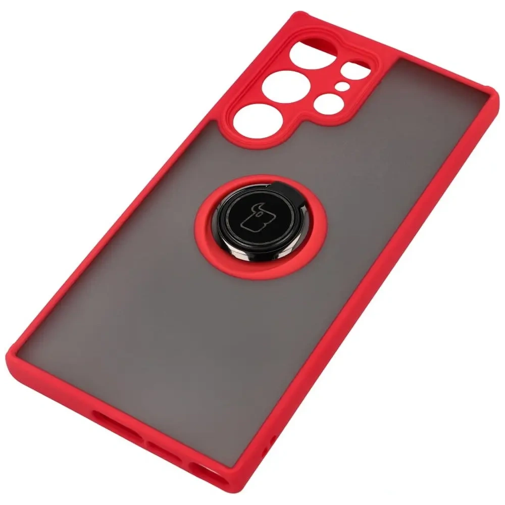 Hurtownia GSM - Etui z uchwytem na palec Bizon Case Hybrid Ring do Samsung Galaxy S23 Ultra przydymione z czerwoną ramką - BIZ1745 - {ean13} - Hurt