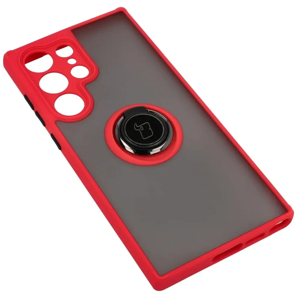 Hurtownia GSM - Etui z uchwytem na palec Bizon Case Hybrid Ring do Samsung Galaxy S23 Ultra przydymione z czerwoną ramką - BIZ1745 - {ean13} - Hurt