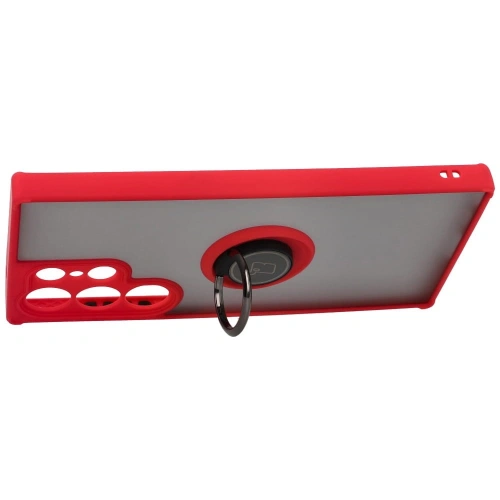 Etui z uchwytem na palec Bizon Case Hybrid Ring do Samsung Galaxy S23 Ultra przydymione z czerwoną ramką