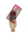 Hurtownia GSM - Etui z uchwytem na palec Bizon Case Hybrid Ring do Samsung Galaxy S23 Ultra przydymione z czerwoną ramką - BIZ1745 - {ean13} - Hurt