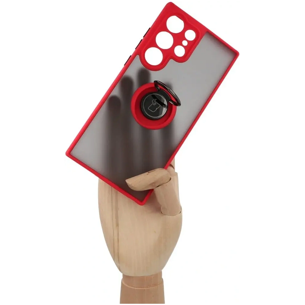 Hurtownia GSM - Etui s úchopem na prst Bizon Case Hybrid Ring do Samsung Galaxy S23 Ultra kouřové s červeným rámem - BIZ1745 - {ean13} - Hurt