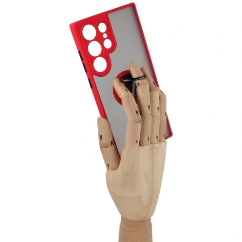 Etui z uchwytem na palec Bizon Case Hybrid Ring do Samsung Galaxy S23 Ultra przydymione z czerwoną ramką