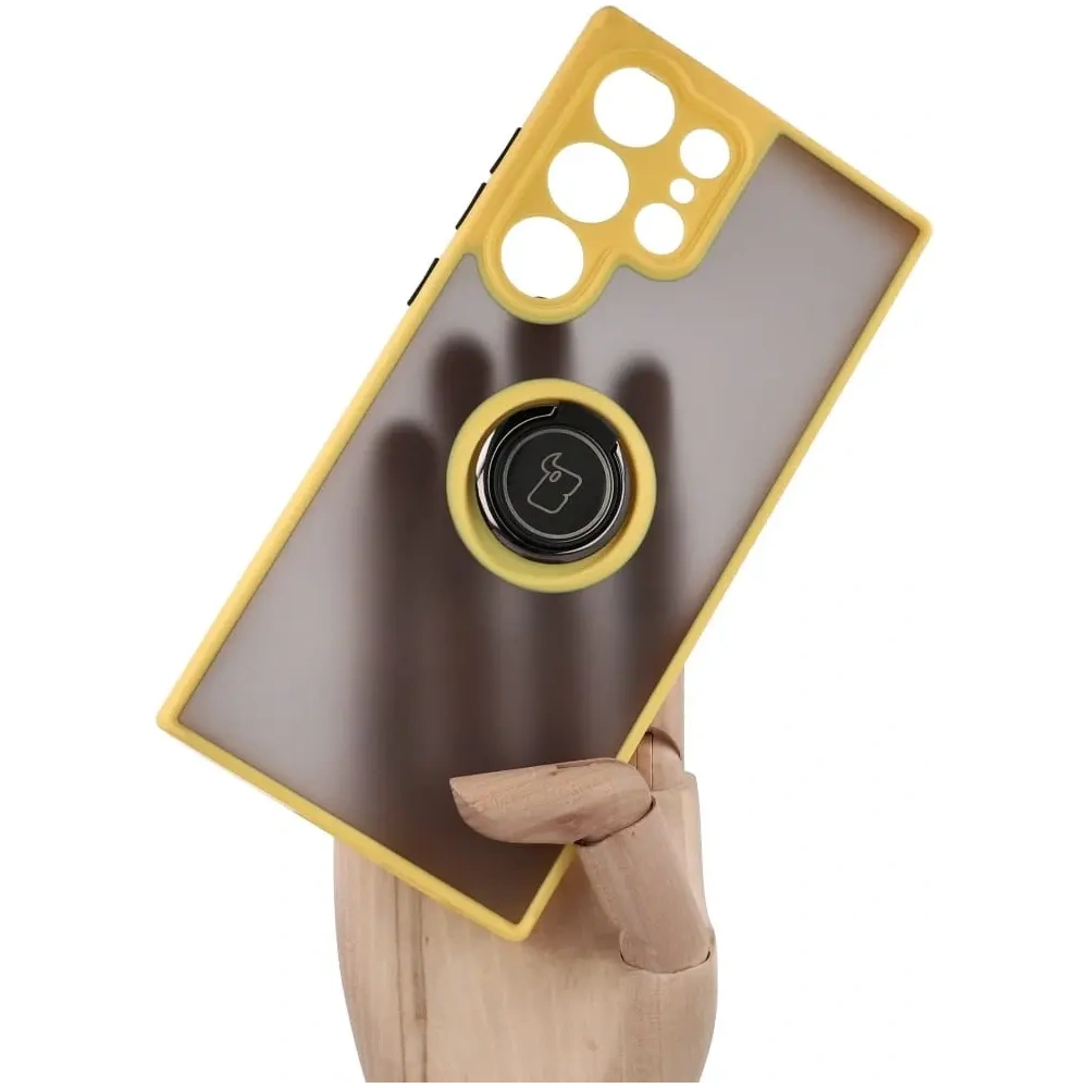 Wholesale Bizon Case Hybrid Ring Samsung Galaxy S23 Ultra smoky with a yellow frame - BIZ1746 - {ean13} - Hurt