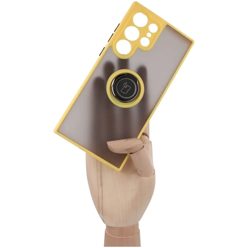 Wholesale Bizon Case Hybrid Ring Samsung Galaxy S23 Ultra smoky with a yellow frame - BIZ1746 - {ean13} - Hurt