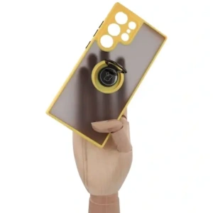 Hurtownia GSM - Etui s úchopem na prst Bizon Case Hybrid Ring do Samsung Galaxy S23 Ultra kouřové s žlutým rámečkem - BIZ1746 - {ean13} - Hurt