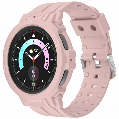 Etui z paskiem Bizon Strap + Case Watch Action Pro do Samsung Galaxy Watch 5 Pro 45 mm jasnoróżowe