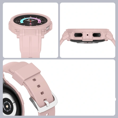 Etui z paskiem Bizon Strap + Case Watch Action Pro do Samsung Galaxy Watch 5 Pro 45 mm jasnoróżowe