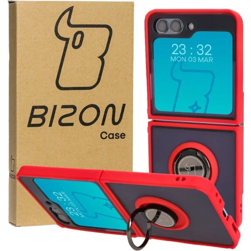 Etui z uchwytem na palec Bizon Case Hybrid Ring do Samsung Galaxy Z Flip5 przydymione z czerwoną ramką