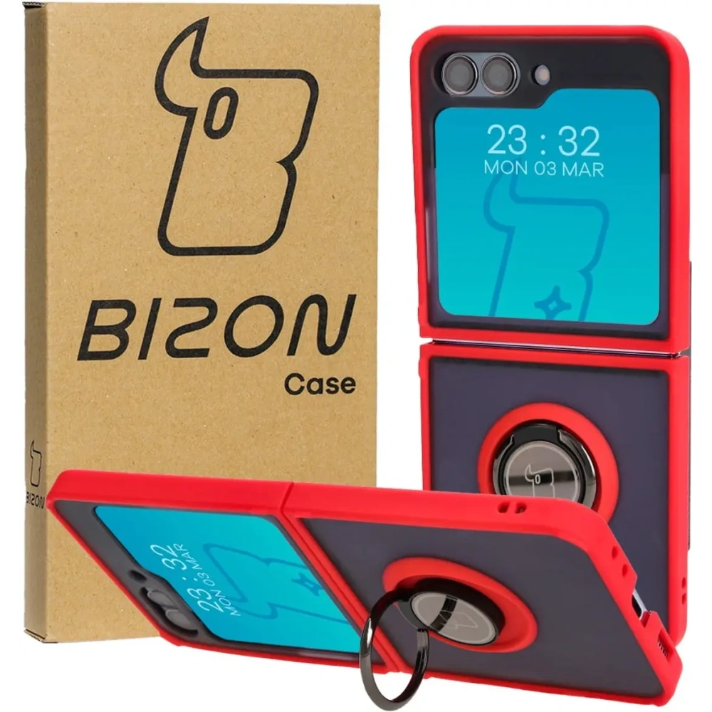 Hurtownia GSM - Bizon Case Hybrid Ring Samsung Galaxy Z Flip5 rauchig mit einem roten Rahmen - BIZ1833 - {ean13} - Hurt