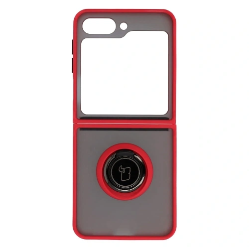 Etui z uchwytem na palec Bizon Case Hybrid Ring do Samsung Galaxy Z Flip5 przydymione z czerwoną ramką