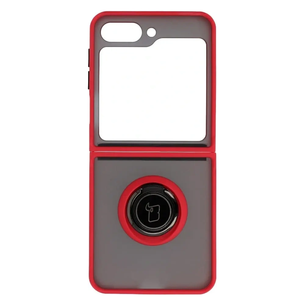 Hurtownia GSM - Etui z uchwytem na palec Bizon Case Hybrid Ring do Samsung Galaxy Z Flip5 kouřové s červeným rámem - BIZ1833 - {ean13} - Hurt